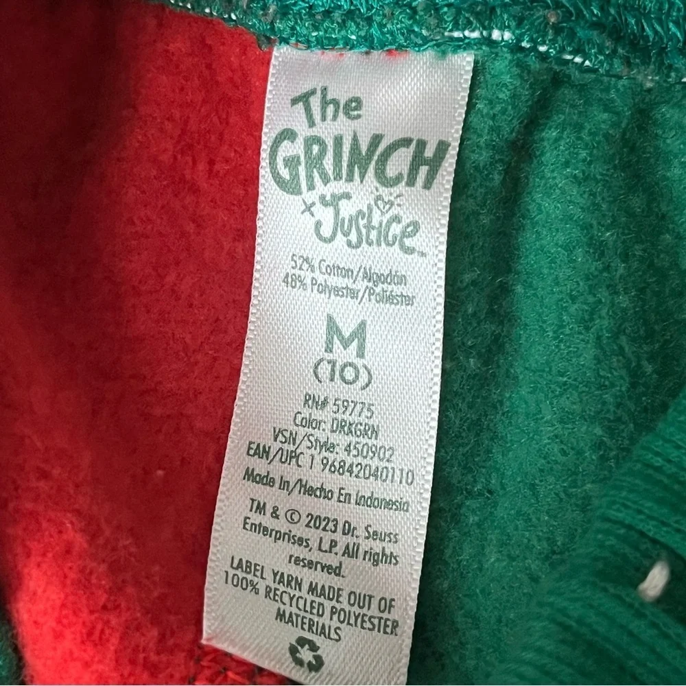 Justice Grinch Jogger Sweatpants Girls M (10) Red Green Christmas Holiday